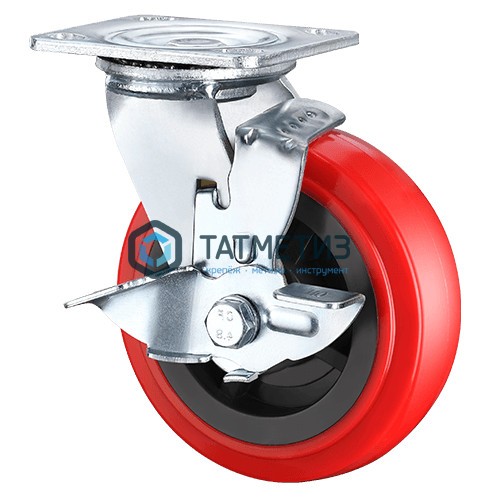Колесо большегрузное ПОЛИУРЕНТАН, нейлоновый обод, поворотное с тормозом d 200 мм -  магазин «ТАТМЕТИЗ»