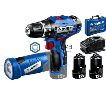 Дрель-шуруповерт 12 В, 40 Н·м, 2 АКБ, (2 А·ч),+ LED фонарь, в кейсе, ЗУБР Т7 Профессионал | «ТАТМЕТИЗ» Дрель-шуруповерт 12 В, 40 Н·м, 2 АКБ, (2 А·ч),+ LED фонарь, в кейсе, ЗУБР Т7 Профессионал - магазин крепежа «ТАТМЕТИЗ»