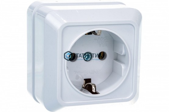 Розетка 1-м ОП Олимп 16А с заземл. IP20 белая UNIVersal | «ТАТМЕТИЗ» Розетка 1-м ОП Олимп 16А с заземл. IP20 белая UNIVersal - магазин крепежа «ТАТМЕТИЗ»