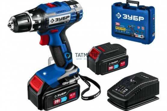 Дрель-шуруповерт 20 В, 2 АКБ (4Ач), в кейсе, ЗУБР Профессионал | «ТАТМЕТИЗ» Дрель-шуруповерт 20 В, 2 АКБ (4Ач), в кейсе, ЗУБР Профессионал - магазин крепежа «ТАТМЕТИЗ»