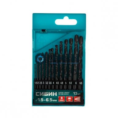 Набор сверл по металлу, 13 шт (1.5-6.5мм), класс В СИБИН -  магазин «ТАТМЕТИЗ»