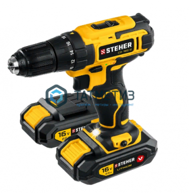 Дрель-шуруповерт 16 В, STEHER, 2 АКБ (2Ач), в кейсе -  магазин крепежа «ТАТМЕТИЗ»