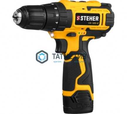 Дрель-шуруповерт 12 В  STEHER, 30 Н·м, 2 АКБ (2 А·ч),кейс -  магазин крепежа «ТАТМЕТИЗ»