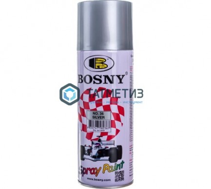 Краска аэроз. BOSNY 400 мл. №036 серебряный | «ТАТМЕТИЗ» Краска аэроз. BOSNY 400 мл. №036 серебряный - магазин крепежа «ТАТМЕТИЗ»