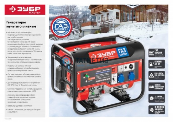 Генератор гибридный (бензин / газ), 3500 Вт, ЗУБР -  магазин крепежа «ТАТМЕТИЗ»